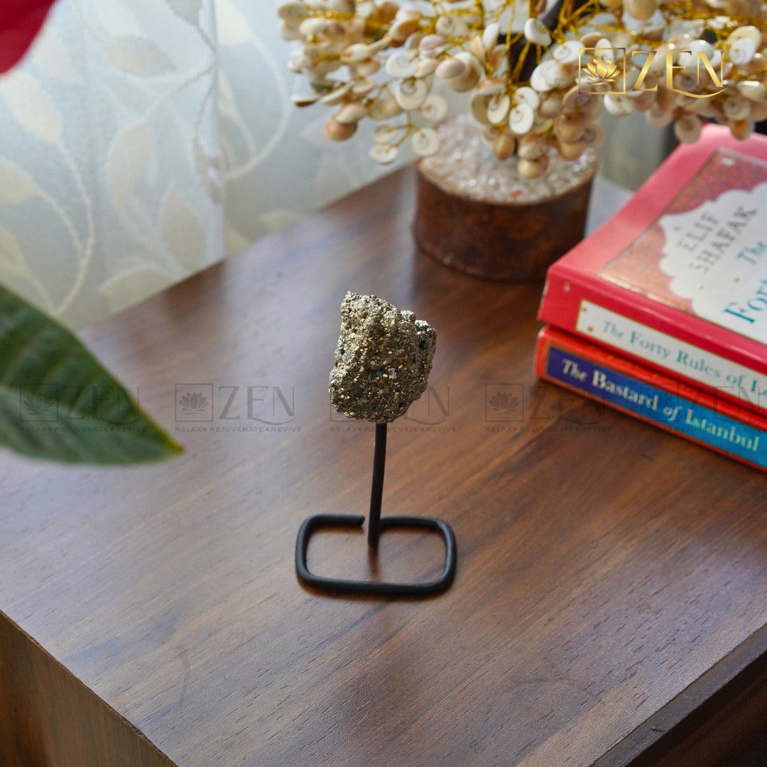 Raw Pyrite Cluster on Metal Stand