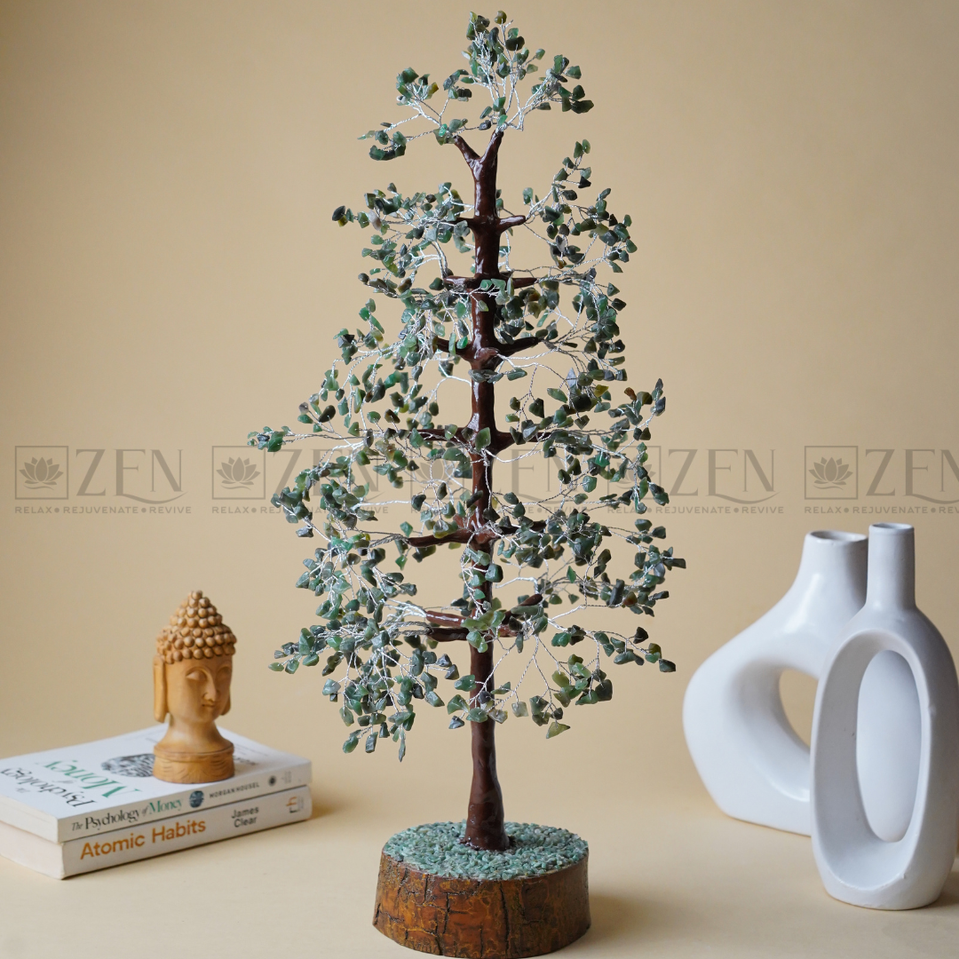 Zen Jade Good Luck Crystal Tree - Wealth | 1000 Beads | Wood Base | The Zen Crystals