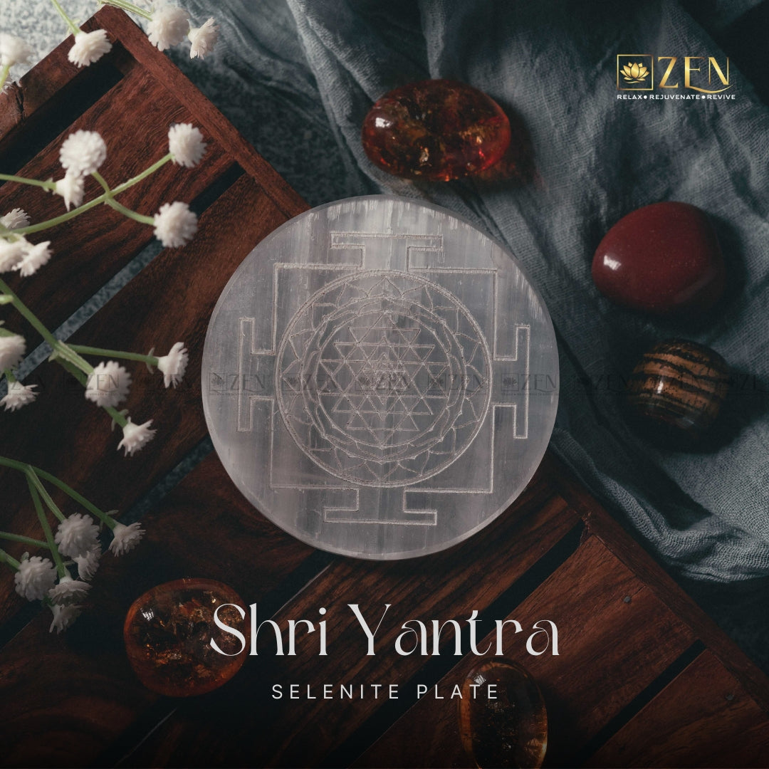 Selenite Plate - Shri Yantra Symbol