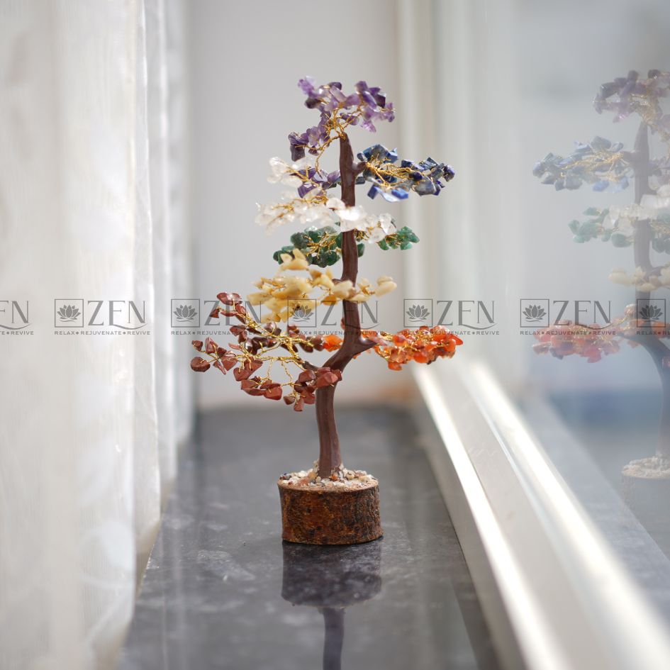 7 Chakra Good Luck Crystal Tree - 300 Chips | Wood Base | For Overall Well Being