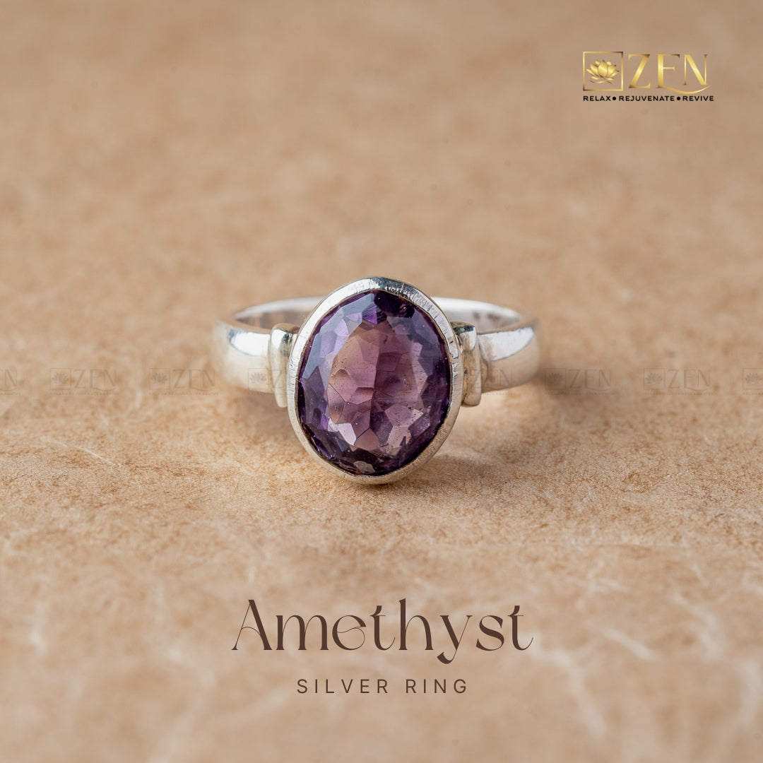 Amethyst Silver Ring - Free Size