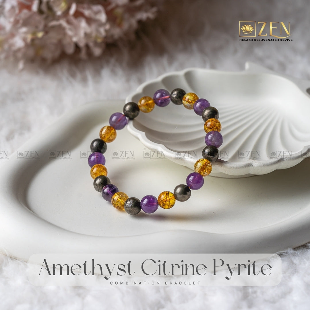 Amethyst Citrine Pyrite Combination Bracelet