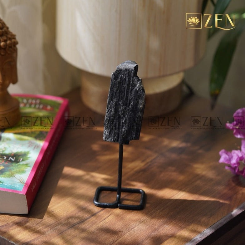 Raw Black Tourmaline On Metal Stand