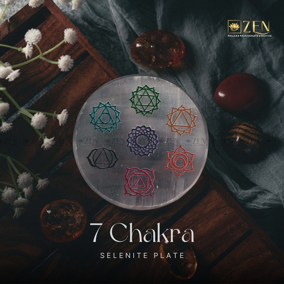 Selenite Plate - 7 Chakra Symbol