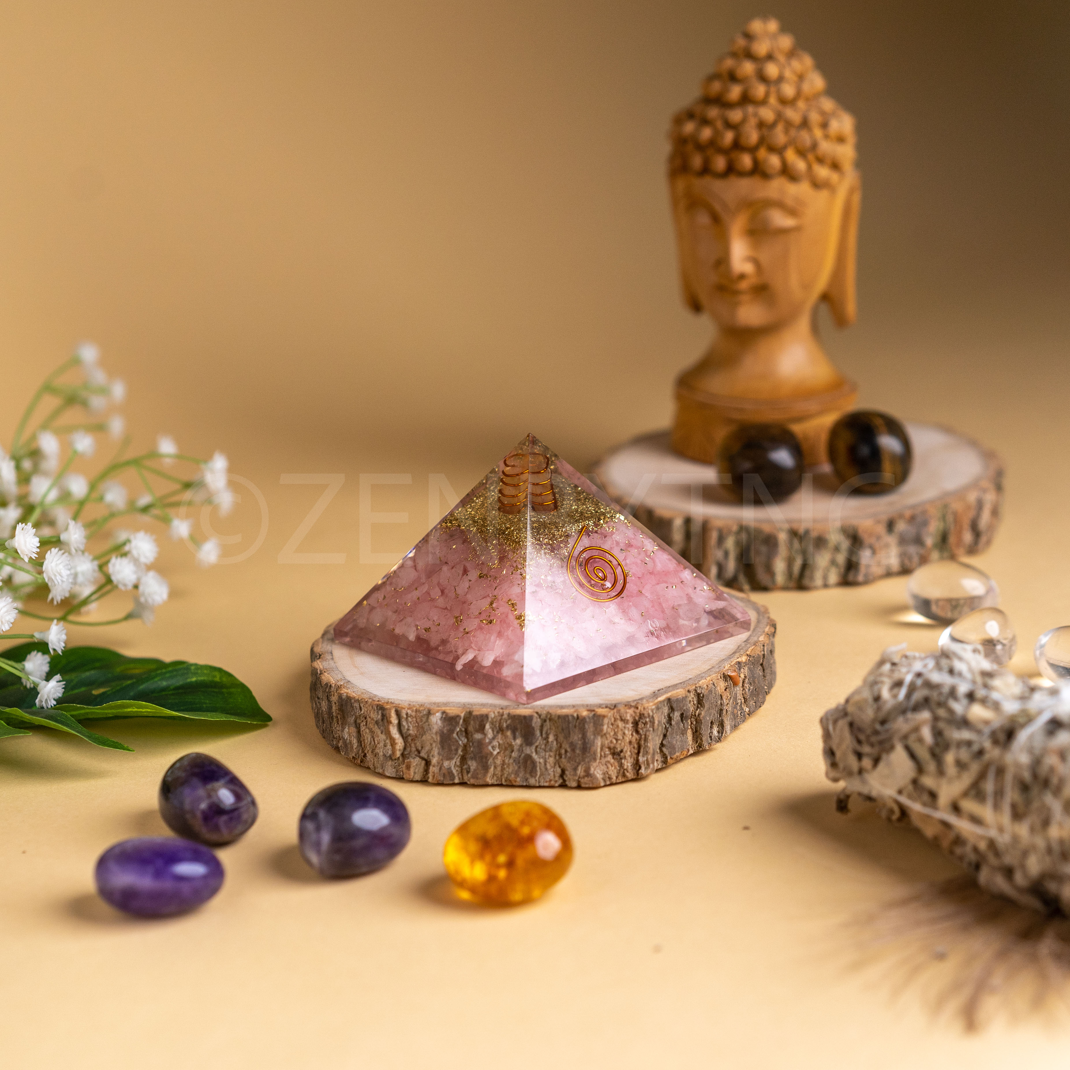 Zen Rose Quartz Orgonite Pyramid For Love, Trust & Harmony in Relationship