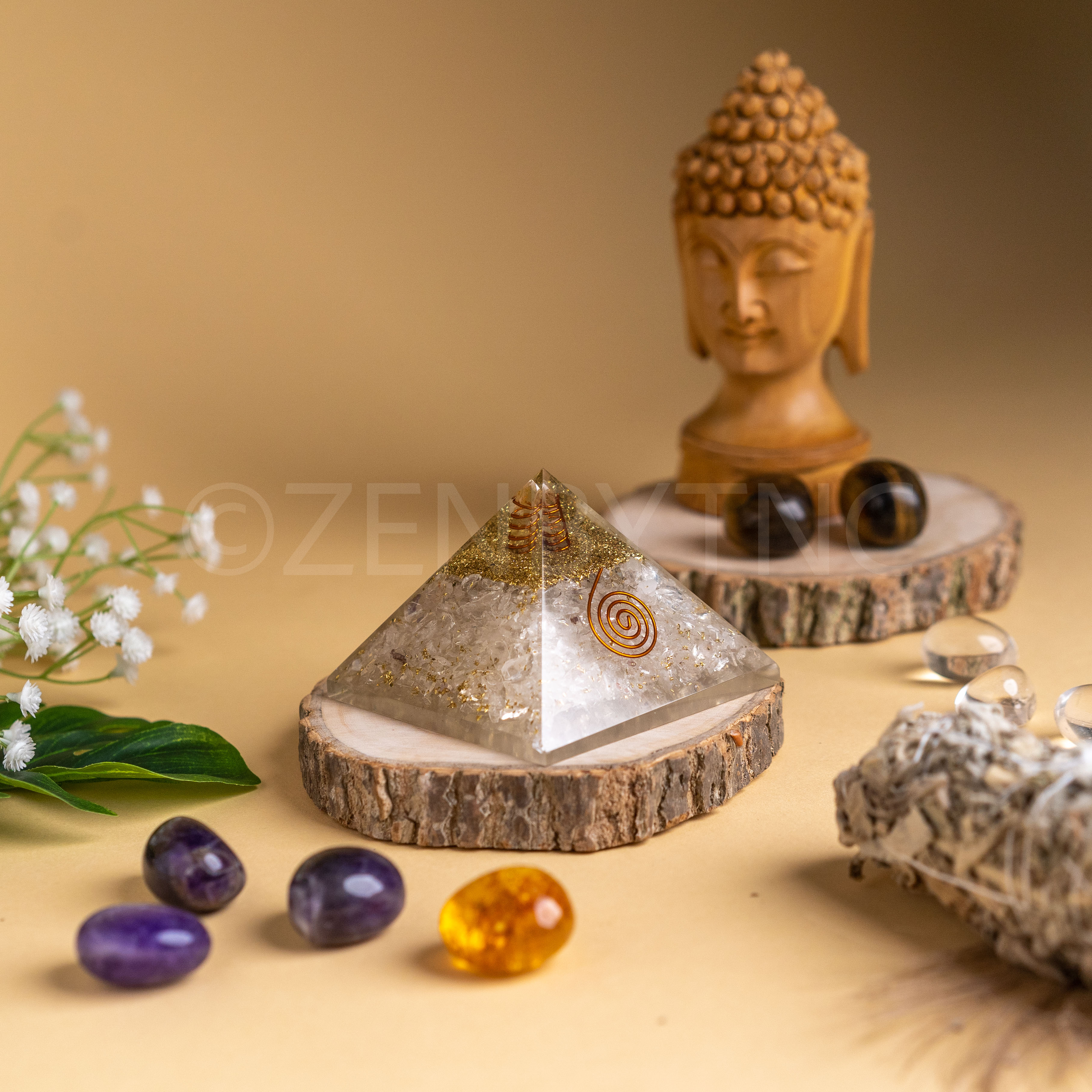Zen Clear Quartz Orgonite Pyramid For Calmness & Clarity of Mind