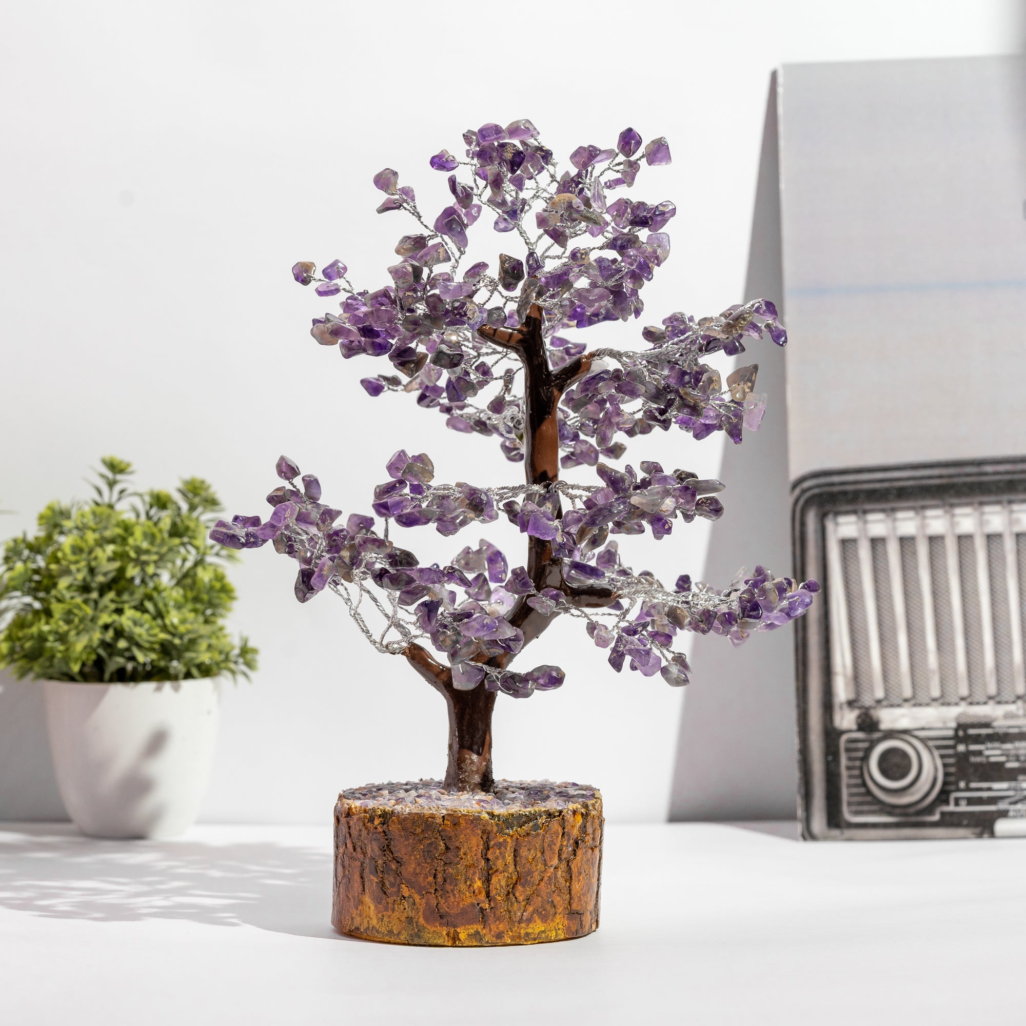 Zen Amethyst Good Luck Crystal Tree - Prosperity | 500 Beads | Wood Base | The Zen Crystals