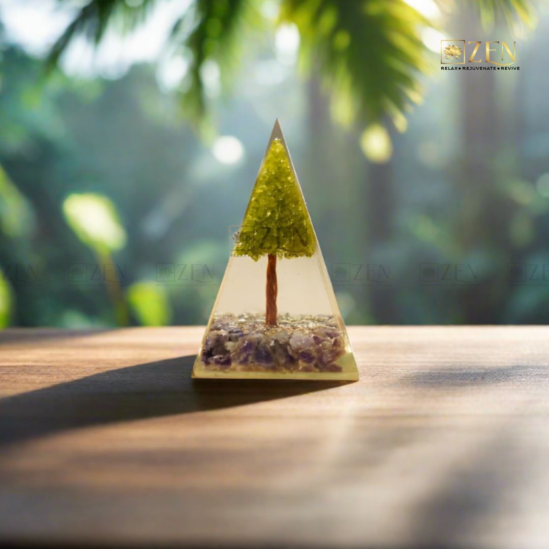 Amethyst and Peridot Tree Of Life Orgone Pyramid